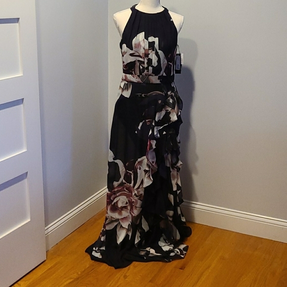 betsy and adam floral chiffon gown